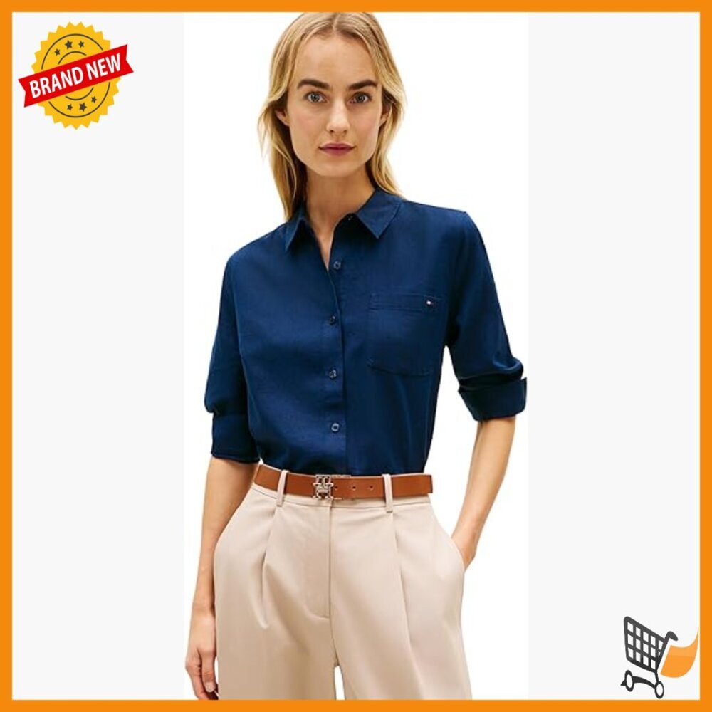 Lightweight Linen Long Sleeve Button Down Shirt Regular Fit Blouse